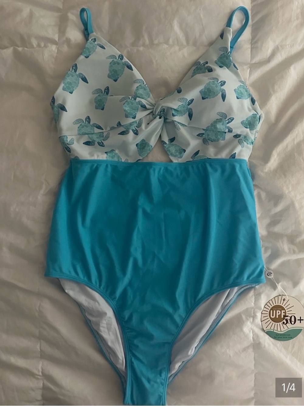Caden Lane Blue and White Turtle Print One-Piece